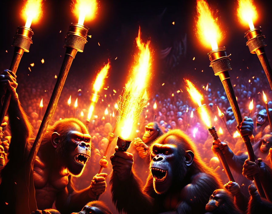 обезьяны с факелами